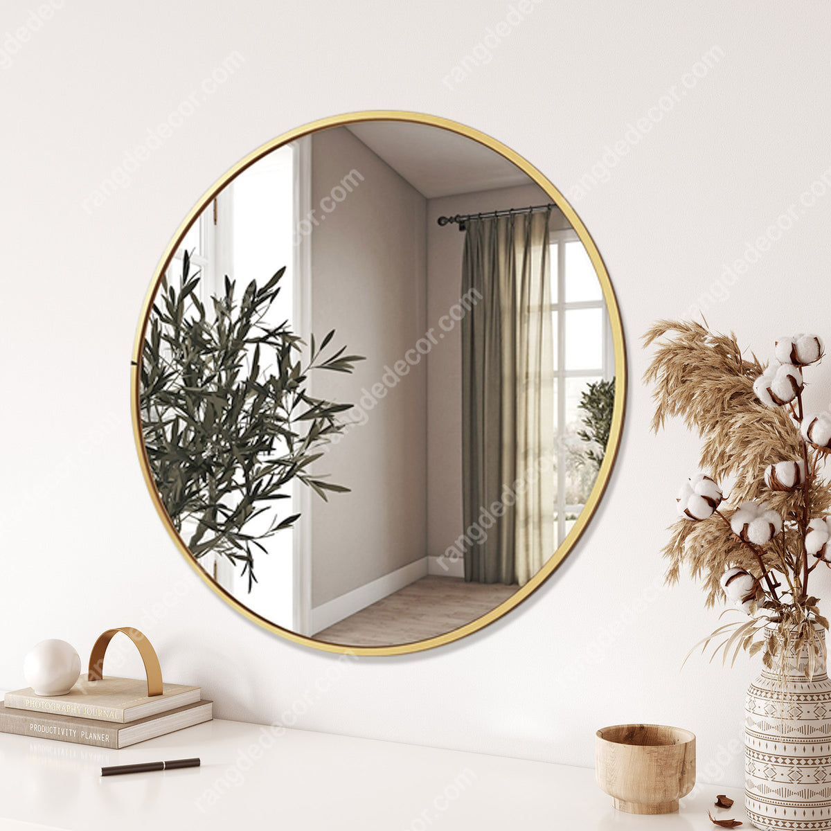 Golden Minimalist Wall Mirror – Rangdedecor