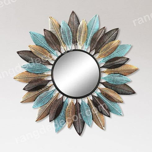 Leaf's in multicolor Round Mirror