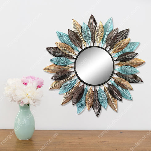 Leaf's in multicolor Round Mirror