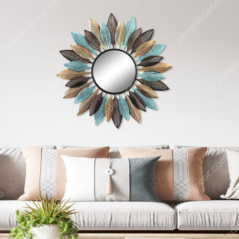 Leaf's in multicolor Round Mirror
