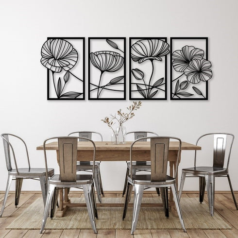 Flowers 4 Panel laser cut metal wall art