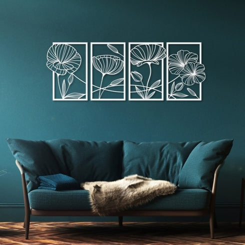 Flowers 4 Panel laser cut metal wall art