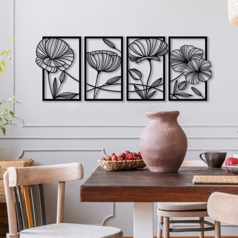 Flowers 4 Panel laser cut metal wall art