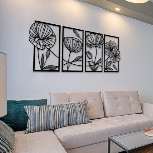 Flowers 4 Panel laser cut metal wall art