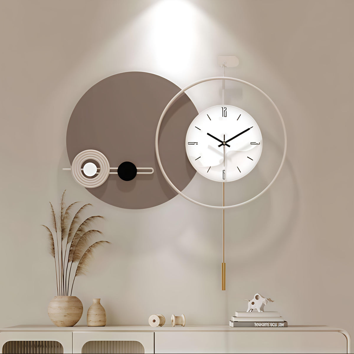 Clock Rang Element Drawing Brown Fancy Pendulum Imported wall clock – Rangdedecor