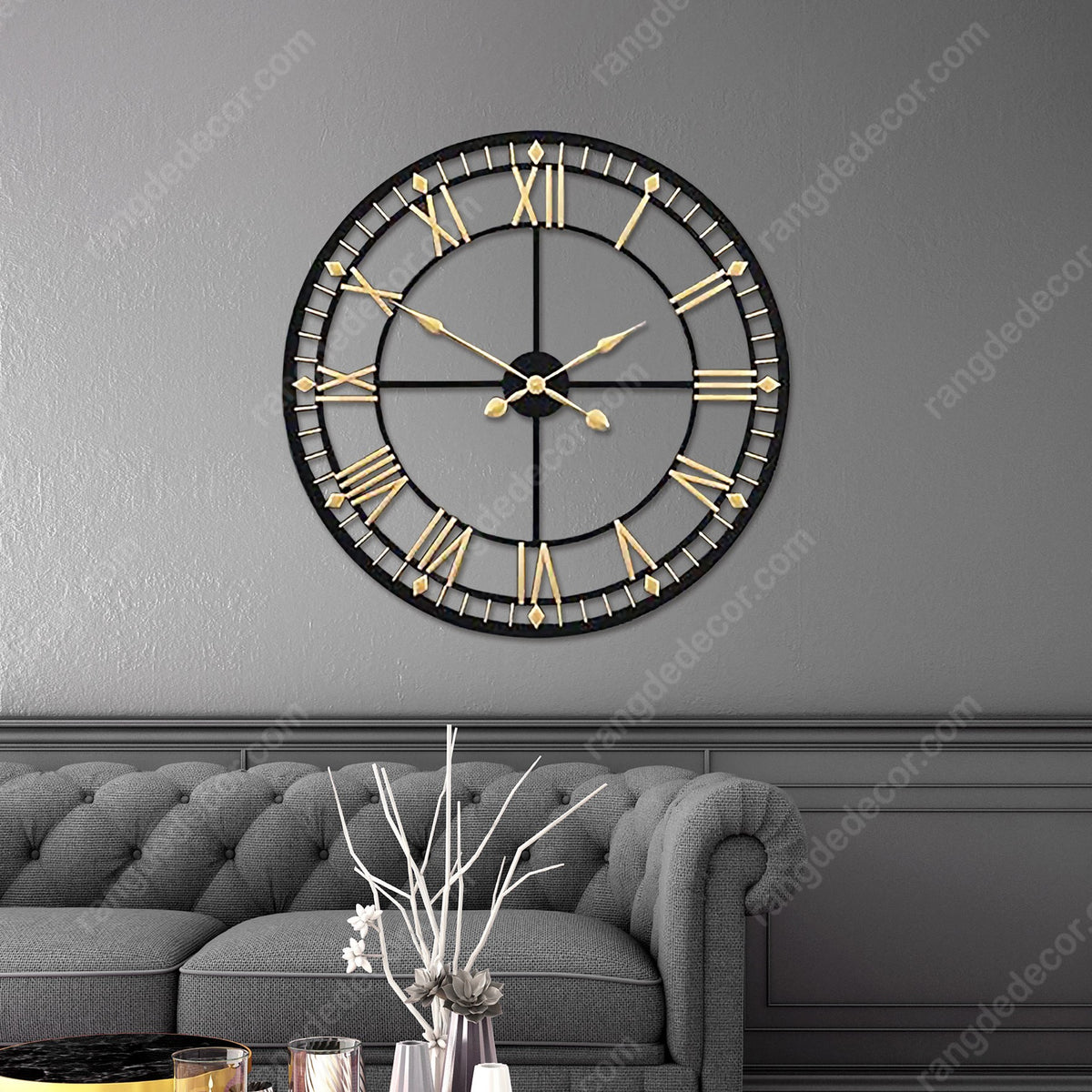 Buy Golden Analog Round Clock Online | Rangde Decor – Rangdedecor