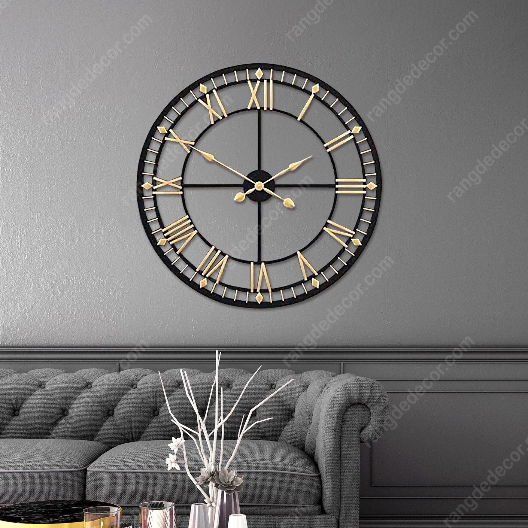Buy Golden Analog Round Clock Online | Rangde Decor – Rangdedecor