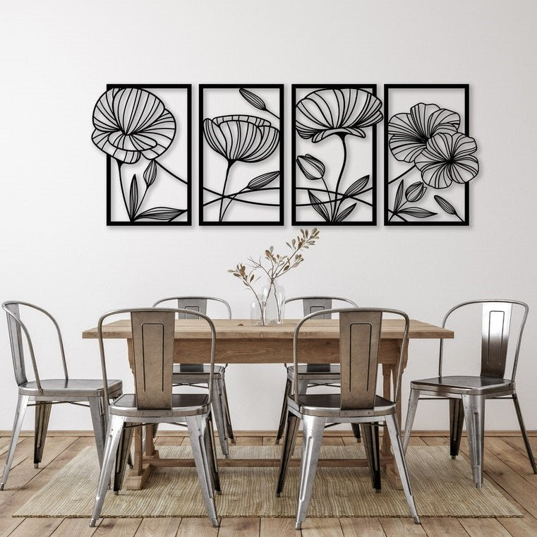 Flowers 4 Panel laser cut metal wall art – Rangdedecor